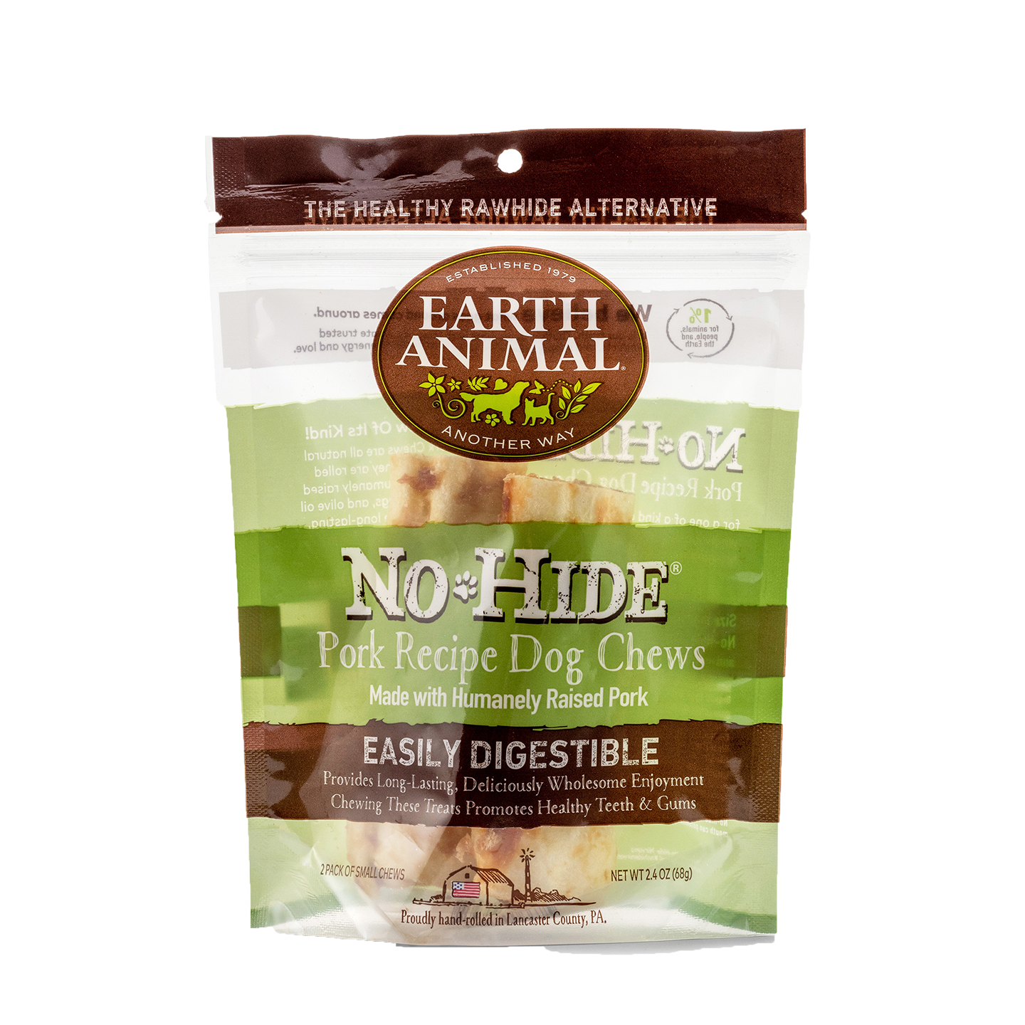 Earth Animal No-Hide Rolls Pork Recipe Small Dog Chews