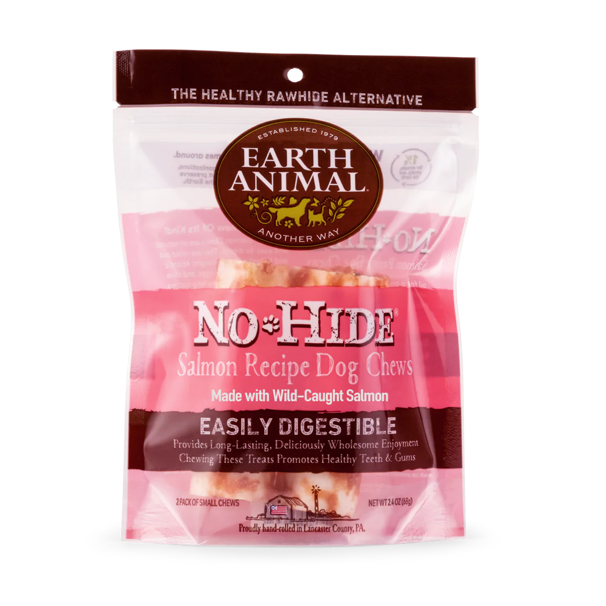 Earth Animal No-Hide Rolls Salmon Recipe Small Dog Chews