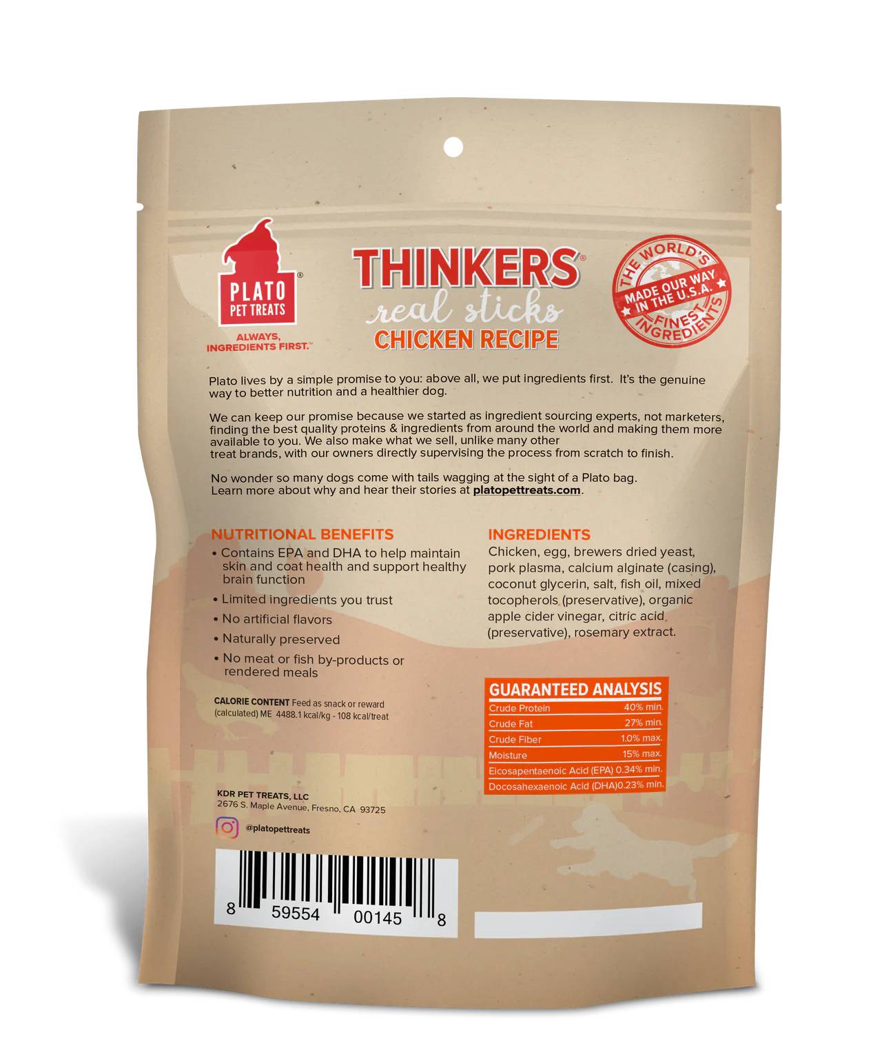 Plato Thinkers Chicken Meat Stick Dog Treats